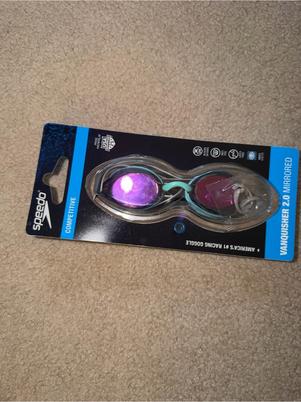 Speedo Mirrored Racing Goggles - Purple Lenses, Teal Accents